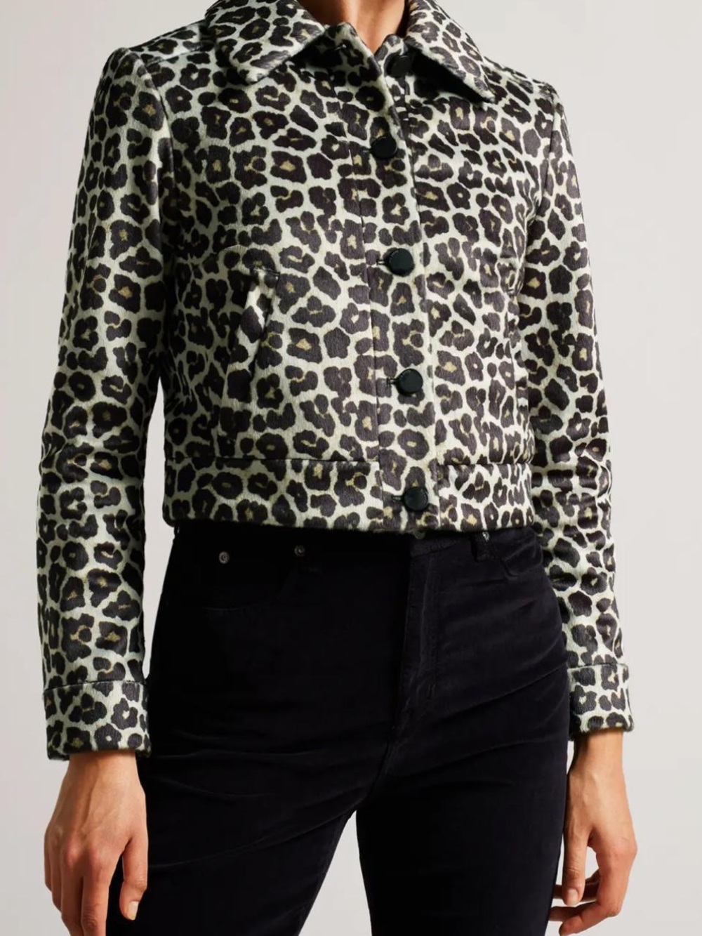 Ted Baker Pelham Leopard Print Cropped Collared Button Jacket Sz 6 US 14 Women